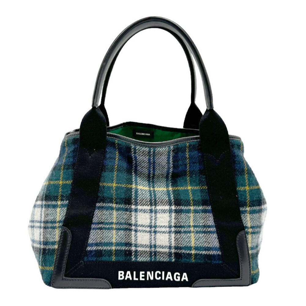 Balenciaga Handbag Blue Tote Cabas Wool Green Navy Bag Multicolor Black - Picture 2 of 4
